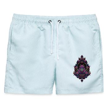 Trippy Festival-Hippie-Pilz-Batik - Männer Badeshorts - hellblau gestreift - Vorne - AI Model Male 178 light (178cm)
