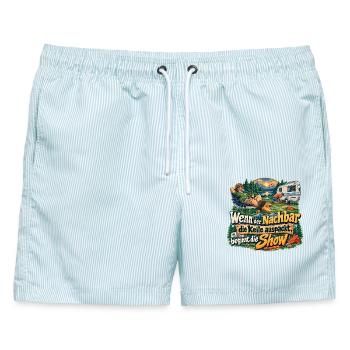Wenn der Nachbar die Keile auspackt, beginnt die - Männer Badeshorts - hellblau gestreift - Vorne - AI Model Male 178 light (178cm)