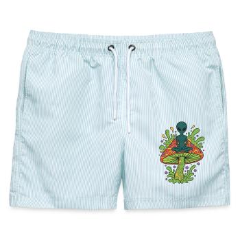 Trippy Festival-Hippie-Pilz-Batik - Männer Badeshorts - hellblau gestreift - Vorne - AI Model Male 178 light (178cm)