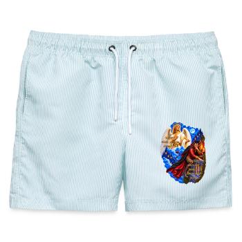 Respect Boundaries - Männer Badeshorts - hellblau gestreift - Vorne - AI Model Male 178 light (178cm)