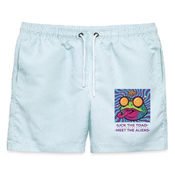 Trippy Musikfestival Lick The Toad - Männer Badeshorts - hellblau gestreift - Vorne - AI Model Male 178 light (178cm)