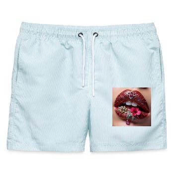 Vergoldeter Lippenschmuck blüht - Männer Badeshorts - hellblau gestreift - Vorne - AI Model Male 178 light (178cm)