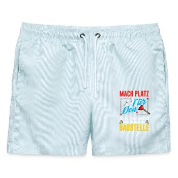 Anlagenmechaniker SHK Sanitär Heizung Handwerk - Männer Badeshorts - hellblau gestreift - Vorne - AI Model Male 178 light (178cm)
