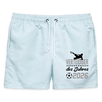 Verteidiger 2026 Fußball Fußballspieler Sport Fun - Männer Badeshorts - hellblau gestreift - Vorne - AI Model Male 178 light (178cm)