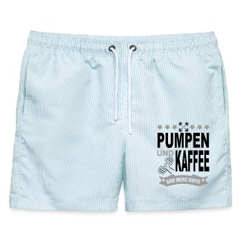 Pumpen und Kaffee Meine Waffe Bodybuilding - Männer Badeshorts - hellblau gestreift - Vorne - AI Model Male 178 light (178cm)