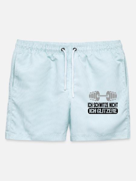 Ich schwitze nicht Bodybuilding Sprueche Glitzer - Männer Badeshorts - hellblau gestreift
