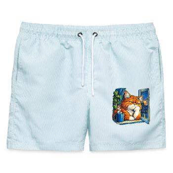 Ich bin nicht einsam - ich genieße die Stille - Männer Badeshorts - hellblau gestreift - Vorne - AI Model Male 178 light (178cm)