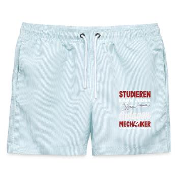 Anlagenmechaniker SHK Sanitär Heizung Handwerk - Männer Badeshorts - hellblau gestreift - Vorne - AI Model Male 178 light (178cm)