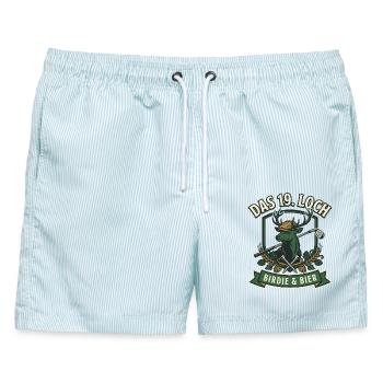 Das 19. Loch Birdie & Bier - Golf Vintage Hirsch - Männer Badeshorts - hellblau gestreift - Vorne - AI Model Male 178 light (178cm)