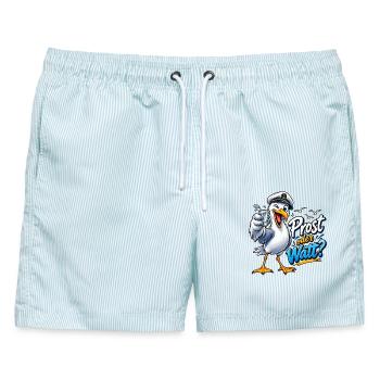 Prost oder Watt? Seemöwenkapitän - Männer Badeshorts - hellblau gestreift - Vorne - AI Model Male 178 light (178cm)