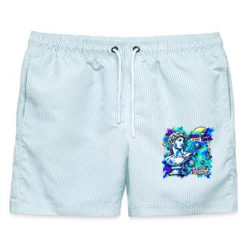 The Philosopher - Männer Badeshorts - hellblau gestreift - Vorne - AI Model Male 178 light (178cm)