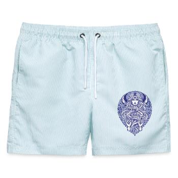 Hippie-Musik Trippy-Pilz-Batik-Pilze - Männer Badeshorts - hellblau gestreift - Vorne - AI Model Male 178 light (178cm)