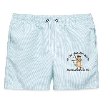 Bogensport Erdmännchen Coole Jungs Bogenschießen - Männer Badeshorts - hellblau gestreift - Vorne - AI Model Male 178 light (178cm)