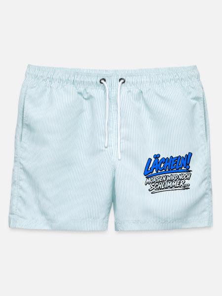 Lächeln! Blaues Pinsel-Statement - Männer Badeshorts - hellblau gestreift