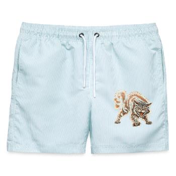 Heute ist ein "Fass mich an und du blutest"-Tag - Männer Badeshorts - hellblau gestreift - Vorne - AI Model Male 178 light (178cm)