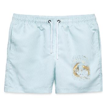 Zugschaffner Zugführer Lokführer Schaffner - Männer Badeshorts - hellblau gestreift - Vorne - AI Model Male 178 light (178cm)