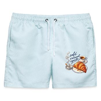 Café Croissant - Männer Badeshorts - hellblau gestreift - Vorne - AI Model Male 178 light (178cm)