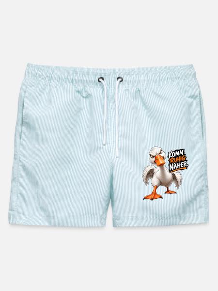 „Komm ruhig näher.“ - Männer Badeshorts - hellblau gestreift