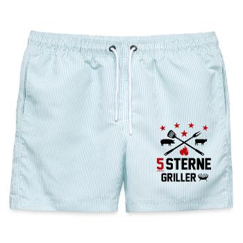 Sterne Griller Grillsprüche Grillparty BBQ - Männer Badeshorts - hellblau gestreift - Vorne - AI Model Male 178 light (178cm)