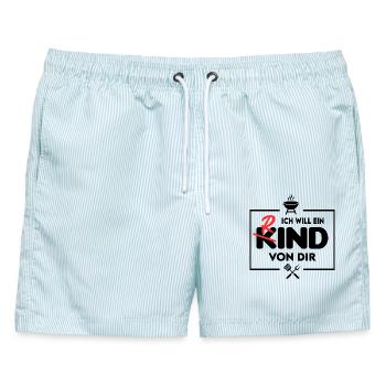 Ein Kind Ein Rind Grillsprüche Chef BBQ Grillparty - Männer Badeshorts - hellblau gestreift - Vorne - AI Model Male 178 light (178cm)