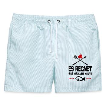 Regen Fisch grillen Grillsprüche Grillparty BBQ - Männer Badeshorts - hellblau gestreift - Vorne - AI Model Male 178 light (178cm)