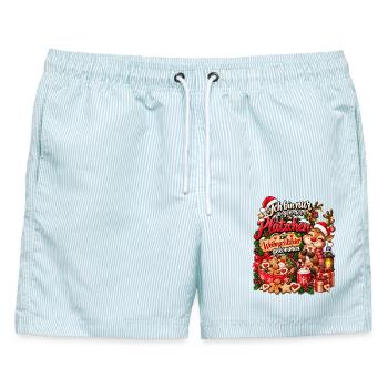 Lustiges Weihnachtsgeschenk Plätzchen Spruch - Männer Badeshorts - hellblau gestreift - Vorne - AI Model Male 178 light (178cm)