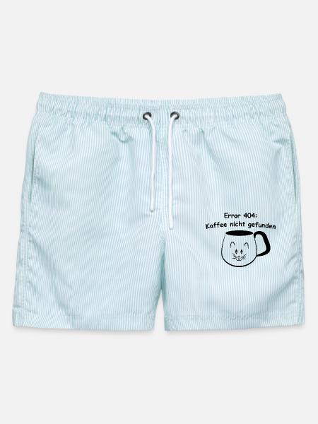 Lustiges IT Katzen Design - Error 404 Kaffee - Männer Badeshorts - hellblau gestreift