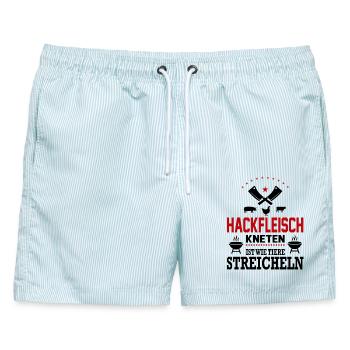 Hackfleisch kneten Tiere streicheln Grillsprüche - Männer Badeshorts - hellblau gestreift - Vorne - AI Model Male 178 light (178cm)