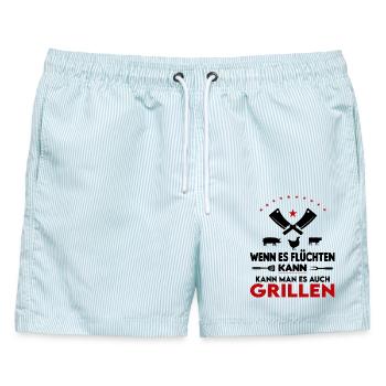 Wenn es flüchten kann man es grillen Grillsprüche - Männer Badeshorts - hellblau gestreift - Vorne - AI Model Male 178 light (178cm)