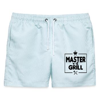 Master of Grill Grillsprüche Chef BBQ Grillparty - Männer Badeshorts - hellblau gestreift - Vorne - AI Model Male 178 light (178cm)