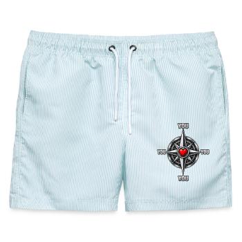 Kompass You - Liebe Partnerschaft Verliebt - Männer Badeshorts - hellblau gestreift - Vorne - AI Model Male 178 light (178cm)