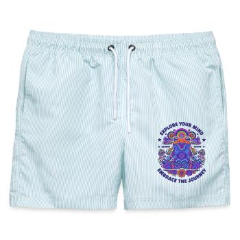 Trippy Festival: Erkunde deine Gedankenreise - Männer Badeshorts - hellblau gestreift - Vorne - AI Model Male 178 light (178cm)