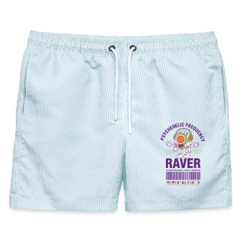 Psychedelic Frequency Raver Trippy Mushroom Rave - Männer Badeshorts - hellblau gestreift - Vorne - AI Model Male 178 light (178cm)