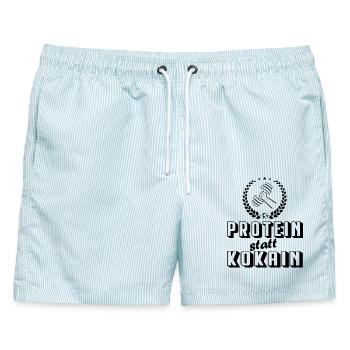 Protein statt Kokain Bodybuilding Sprüche Sport - Männer Badeshorts - hellblau gestreift - Vorne - AI Model Male 178 light (178cm)