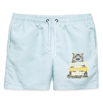 ICH LÄCHLE SCHON INNERLICH - REICHT - Lustiger - Männer Badeshorts - hellblau gestreift - Vorne - AI Model Male 178 light (178cm)