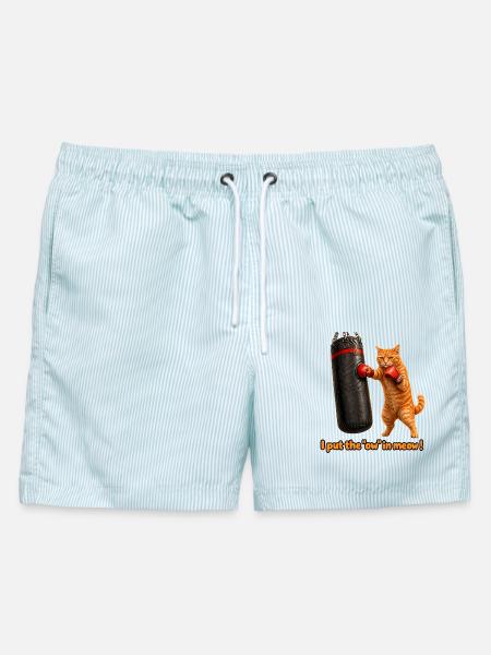 Das Aua in Meow - Männer Badeshorts - hellblau gestreift
