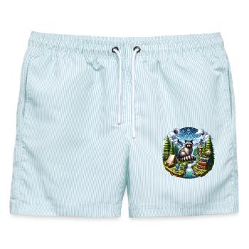 Outdoor Waschbär - Männer Badeshorts - hellblau gestreift - Vorne - AI Model Male 178 light (178cm)