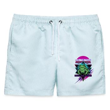 Trippy Musikfestival Lick The Toad - Männer Badeshorts - hellblau gestreift - Vorne - AI Model Male 178 light (178cm)