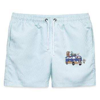 Küsten Nordsee Ostsee Camper Wohnmobil - Männer Badeshorts - hellblau gestreift - Vorne - AI Model Male 178 light (178cm)