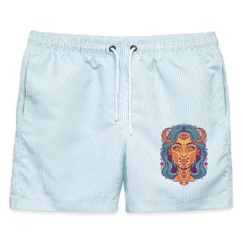 Trippy Festival Hippie-Pilz - Männer Badeshorts - hellblau gestreift - Vorne - AI Model Male 178 light (178cm)