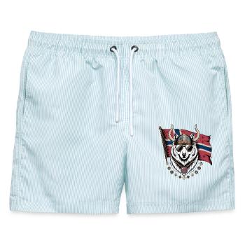 Norwegen Wikinger Wolf - Männer Badeshorts - hellblau gestreift - Vorne - AI Model Male 178 light (178cm)