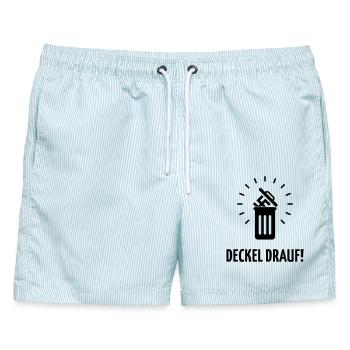 Deckel Drauf! (Gegen Rechts / Nie Wieder / Black) - Männer Badeshorts - hellblau gestreift - Vorne - AI Model Male 178 light (178cm)