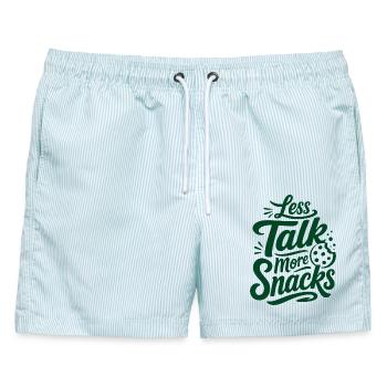 Less Talk More Snacks – Snack-Spruch - Männer Badeshorts - hellblau gestreift - Vorne - AI Model Male 178 light (178cm)
