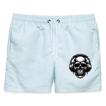 Skull mit Headset - Männer Badeshorts - hellblau gestreift - Vorne - AI Model Male 178 light (178cm)