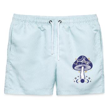 Trippy Festival-Hippie-Pilz-Batik - Männer Badeshorts - hellblau gestreift - Vorne - AI Model Male 178 light (178cm)