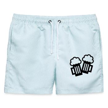 2 Bierkrug Icons Stoßen An (Bier / Maßkrüge / B) - Männer Badeshorts - hellblau gestreift - Vorne - AI Model Male 178 light (178cm)