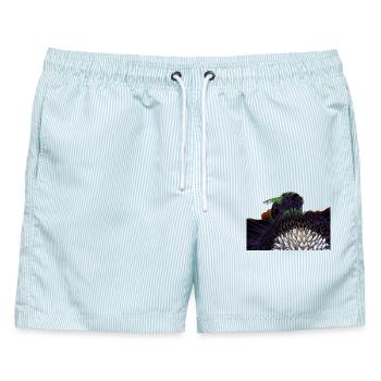 Neon Bumblebee - Männer Badeshorts - hellblau gestreift - Vorne - AI Model Male 178 light (178cm)