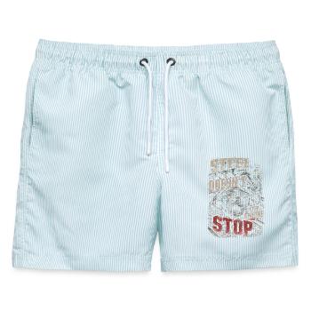 Zugschaffner Zugführer Lokführer Schaffner - Männer Badeshorts - hellblau gestreift - Vorne - AI Model Male 178 light (178cm)
