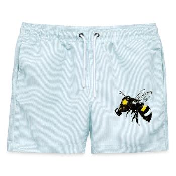 Letzte Biene der Zukunft – Dunkle Dystopie - Männer Badeshorts - hellblau gestreift - Vorne - AI Model Male 178 light (178cm)