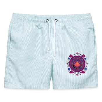 Psychedelisches Festival-Hippie-Rave-Techno - Männer Badeshorts - hellblau gestreift - Vorne - AI Model Male 178 light (178cm)